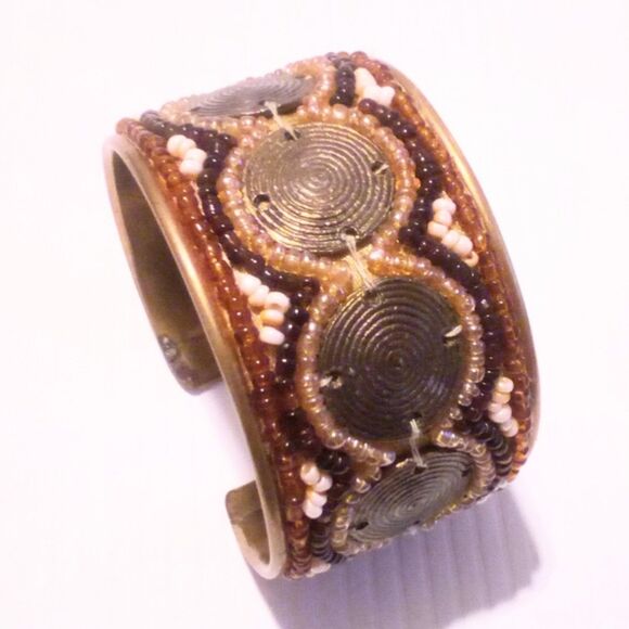 Boho Inspired Beaded Brass Cuff Bracelet - Picture 1 of 5